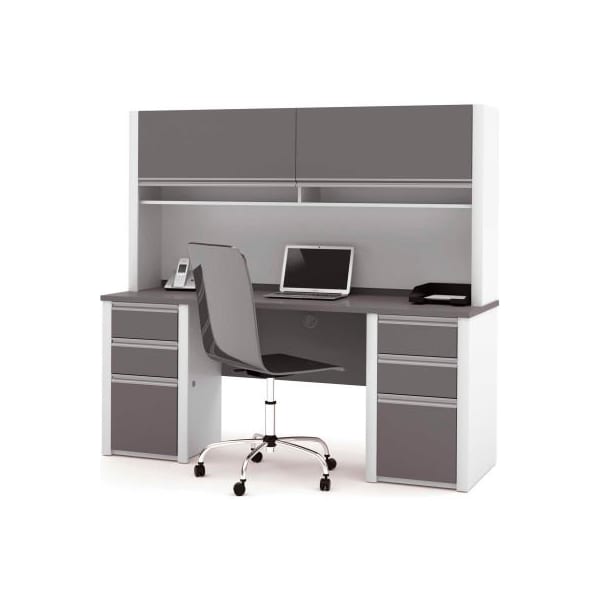Bestar Credenza and Hutch Kit - 71" - Slate & Sandstone - Connexion Series